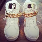 Белые кеды кроссовки Giuseppe Zanotti золотая цепь 